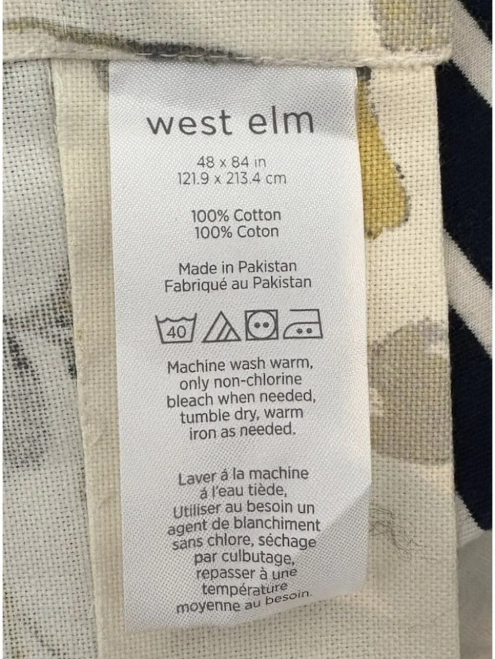 WEST ELM Pair/Set of 2 Ivory Leaf Print Curtain Panels Cotton 48